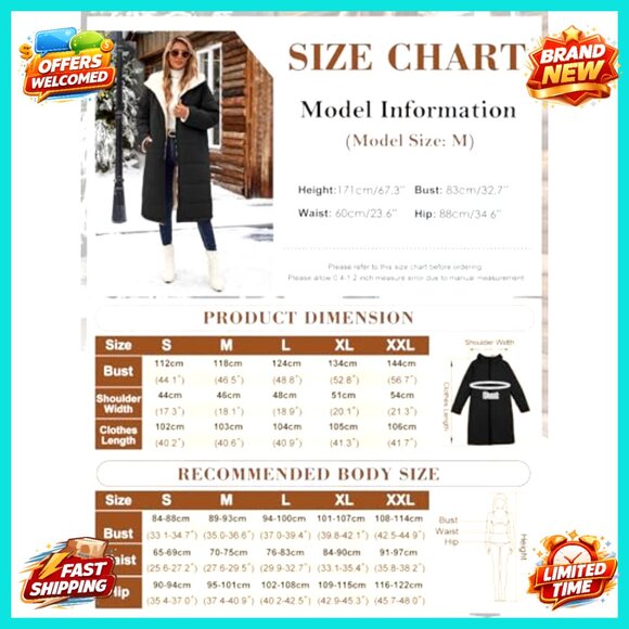 Long Quilted Puffer Jacket Reversible Sherpa Fleece Lined Hooded Winter Coat - Picture 6 of 7